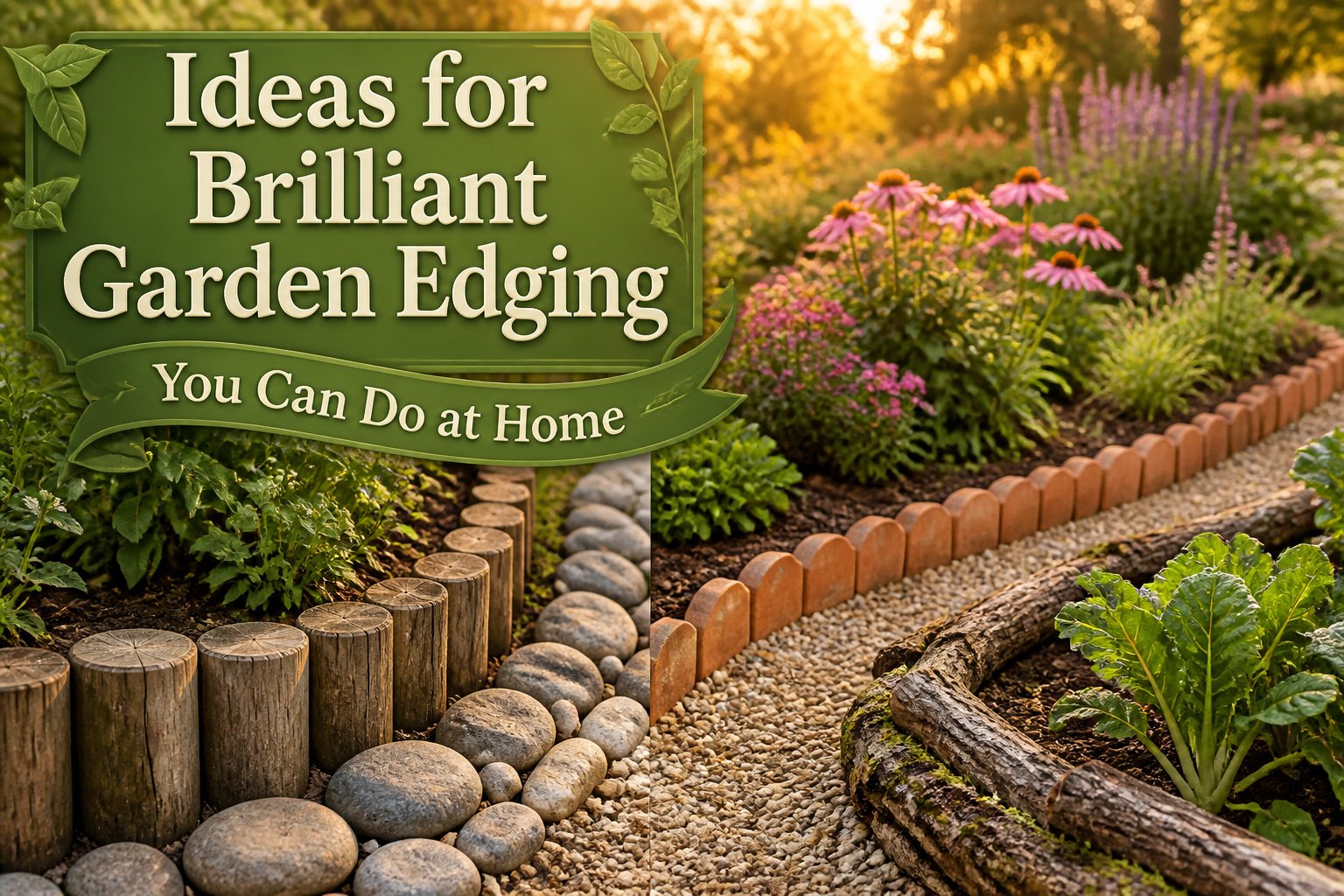 A collection of different garden edging materials showcasing various styles.