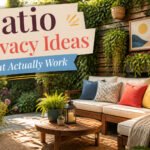 A variety of patio privacy ideas, including plants, screens, and structures.